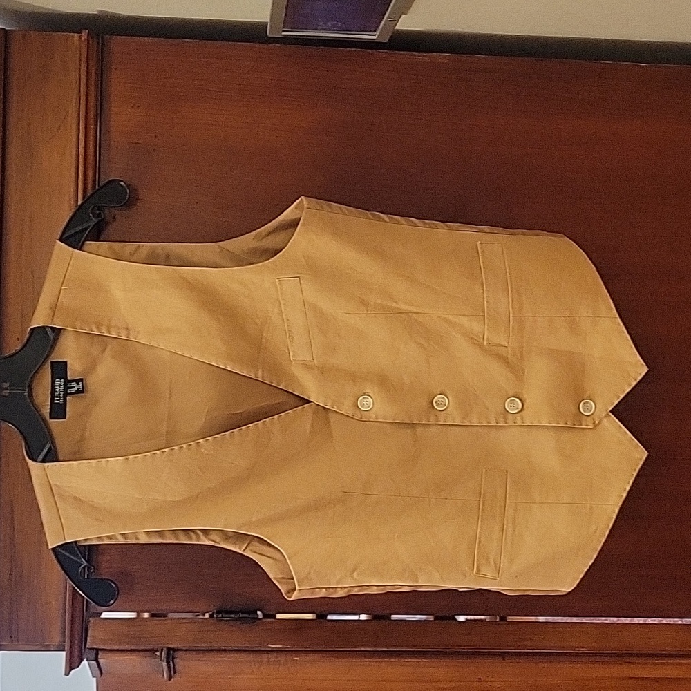 Gianni Feraud | Wedding Slim Fit Linen & Cotton Blend Tan Suit Vest - Size US 34